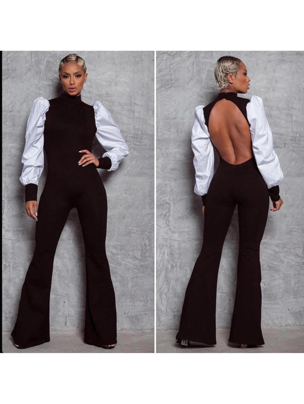Retro Y2k 90's CariÑo Santo Flare Leg Jumpsuit Bodysuit Sz S Minimalist Simple - Picture 2 of 16